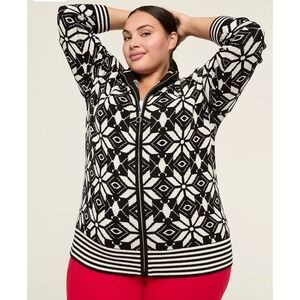 Lane Bryant Jacquard Zip Sweater Jacket Black White Snowflake Knit 22/24